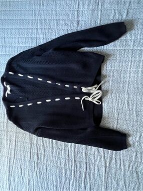 Hollister navy Knit Cardigan with White Lace-Up Trim